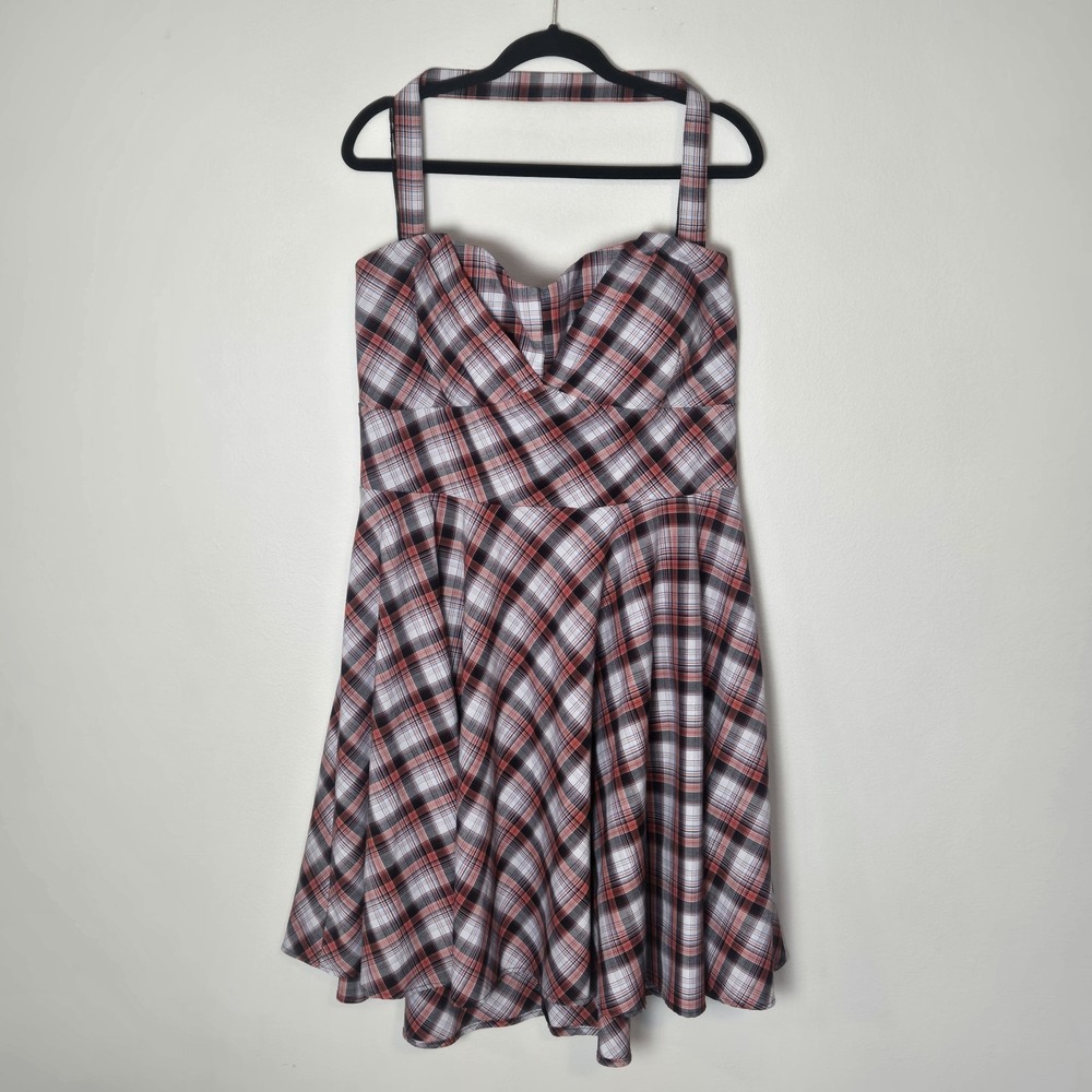 Vintage Y2K 2000s Modcloth Ixia Dress In Paprika Plaid Halter Size 3X Swing